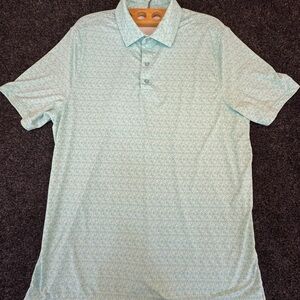 1764 “Gear Up” Golf Polo Shirt Mens Large Bicycle Print Light Green/White